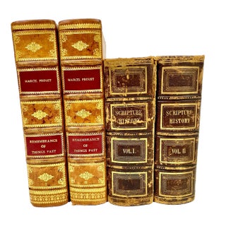 Antique Leather Bound Decorative Books- a Set of 4 For Sale