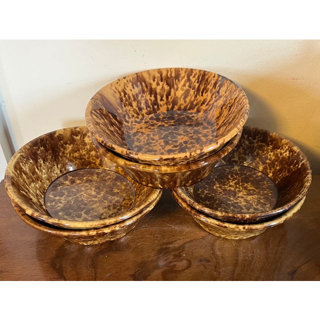 Mid 19th Century Antique 19th Century Bennington Pottery Brown Treacle Glaze Spongeware Bowls Circa 1860 - Set of 6 For Sale - Image 5 of 18