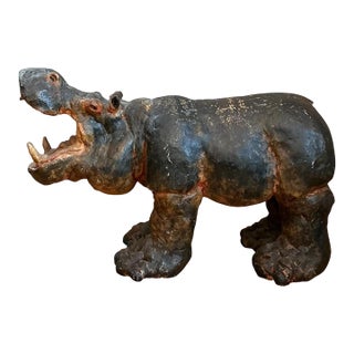 Vintage Boho Slab Built Ceramic Hippo For Sale