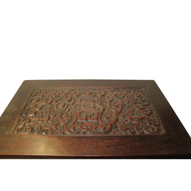 Brown Oriental Round Legs Dragon Rectangular Display Table Stand For Sale In San Francisco - Image 6 of 8