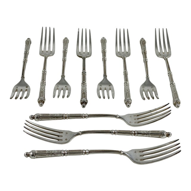 Second Empire French Napoleon III Silver Plate Dessert Forks, S/11 For Sale