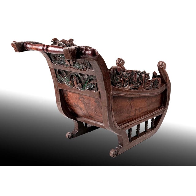Late 19th Century Vintage German Carved Wooden Sleigh With Hand Painted Scenes For Sale - Image 5 of 7