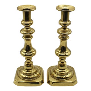 Circa 1860 English Pair of Brass 11" Candlesticks For Sale