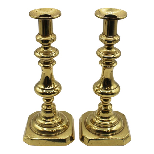 Circa 1860 English Pair of Brass 11" Candlesticks For Sale