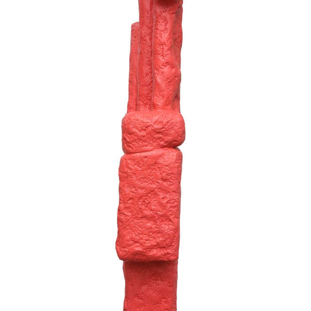Plastic Vintage Red Totem Molded Fiberglass and Plaster of Paris Abstract Floor Indoor Sculpture Life SIze For Sale - Image 7 of 9