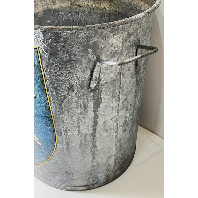 Metal Vintage French Flying Dove Banner Galvanized Zinc Bucket For Sale - Image 7 of 9