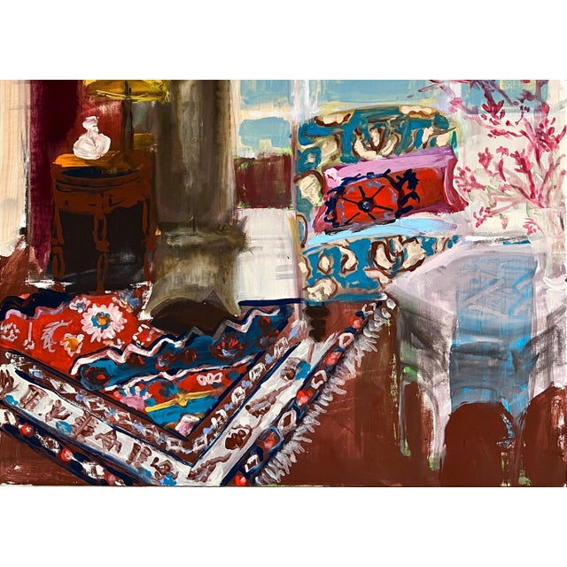 Traditional Interior Scene Original Painting by Shann Spishak "A Persian Rug" For Sale - Image 3 of 7