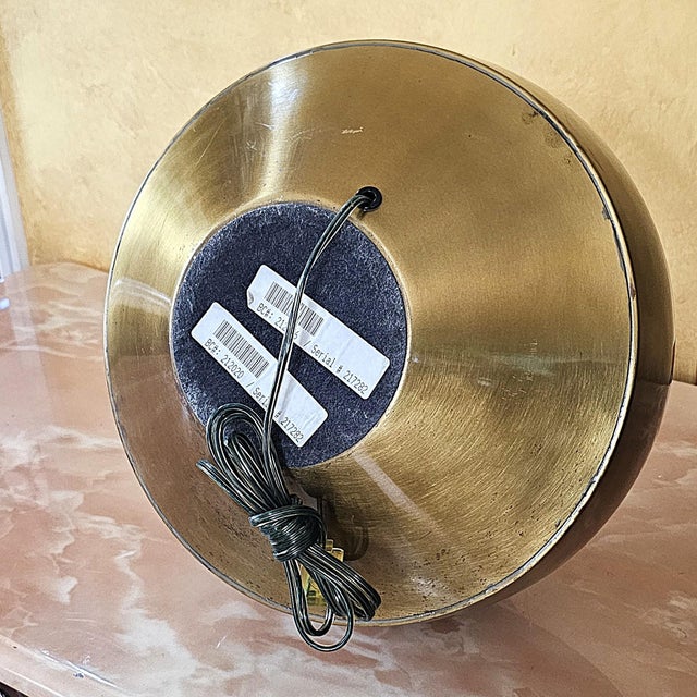 1970s Ethan Allen Mid-Century Modern Antiqued Brass Orb Table Lamp With Drum Shade For Sale - Image 11 of 18