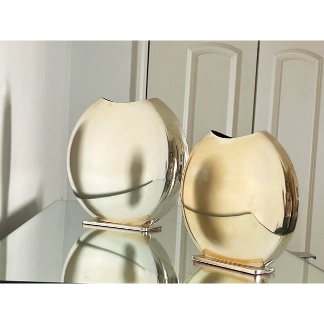 Pair of 1980s Postmodern Mirrored Moon Vases For Sale - Image 9 of 10