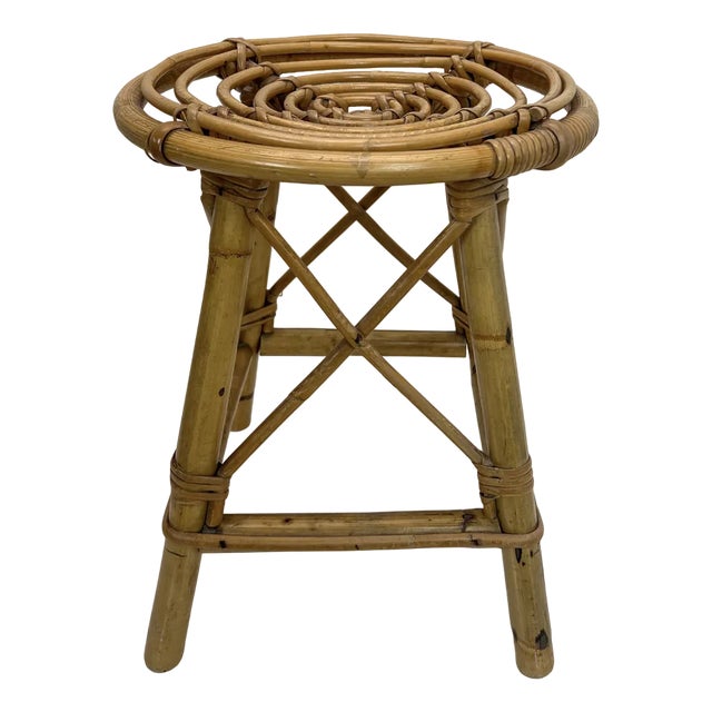 Mid-Century French Bamboo Stool with Spiral Seat, 1950s For Sale
