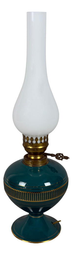 Green Florentine Porcelain Table Lamp with Opaline Glass