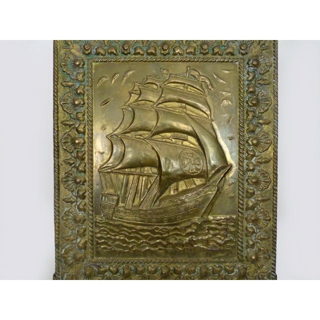 Vintage Brass Fire Screen with Sailboat Design, 1960s For Sale - Image 3 of 9