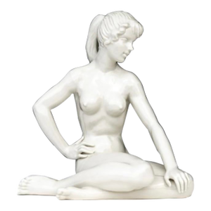 Vintage German Porcelain Seated Nude Female Sculpture White Glazed Figurine