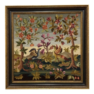 Late 20th Century Custom Framed Griffin + Bird Needlepoint Tapestry For Sale