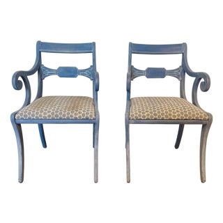 Vintage Blue Regency Style Side Chairs - A Pair For Sale