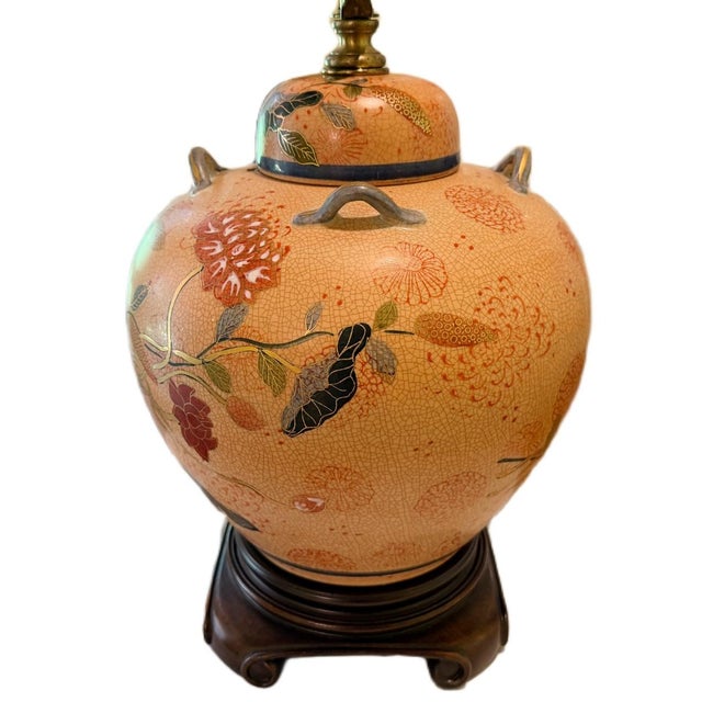 Mid 20th Century Vintage Mid-Century Japanese Satsuma Porcelain Ginger Jar Table Lamp For Sale - Image 5 of 7
