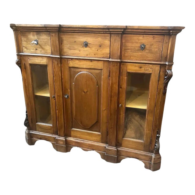 1870s Louis Philippe Hand-Carved Fir Wood Sicilian Credenza For Sale