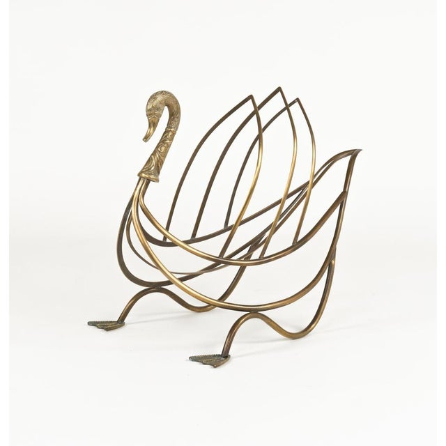 Mid-Century Modern Mid-Century Swan Shaped Magazine Rack in Brass attributed to Maison Jansen, 1960s For Sale - Image 3 of 11