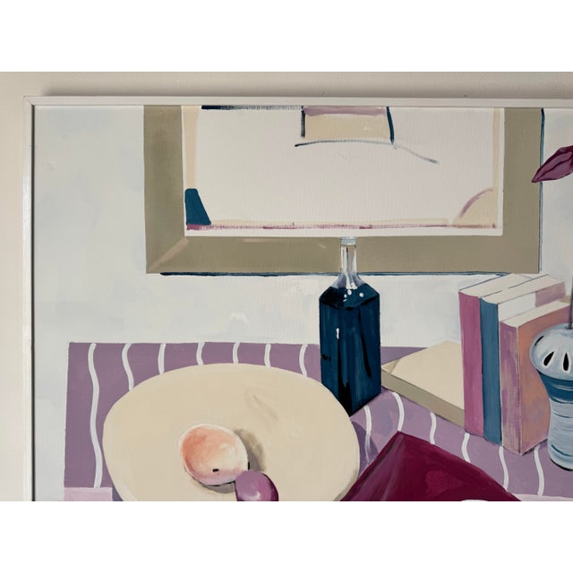 White Large - 1993 Vintage Still Life “Stripe Cloth” Oil Painting by S. Lewis/ Sold For Sale - Image 8 of 11