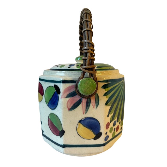 Vintage Japanese Hand Painted Ceramic Lidded Vessel For Sale - Image 4 of 13