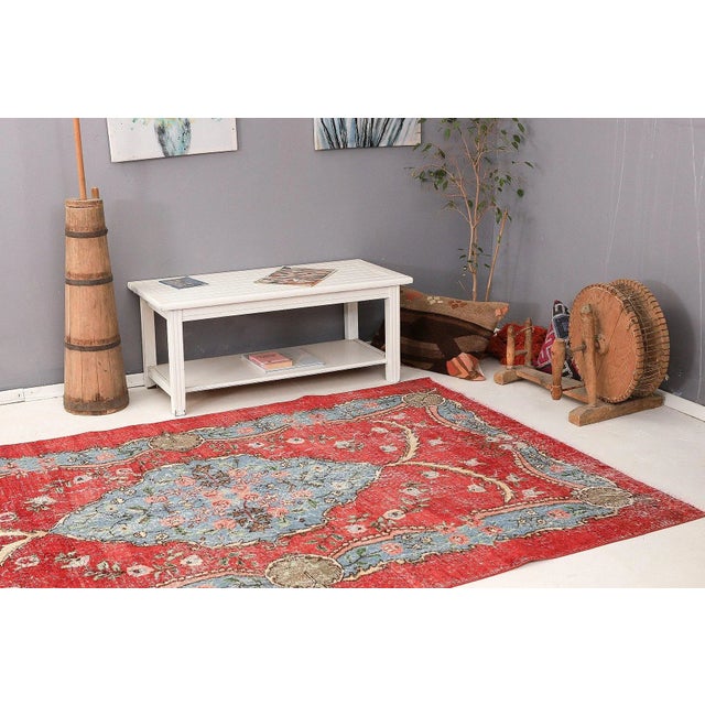 Mid 20th Century Vintage Decorative Turkish Oushak Rug For Sale In Los Angeles - Image 6 of 7