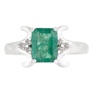 Vintage Style Emerald Diamond Cocktail Ring - Size 8.5 For Sale