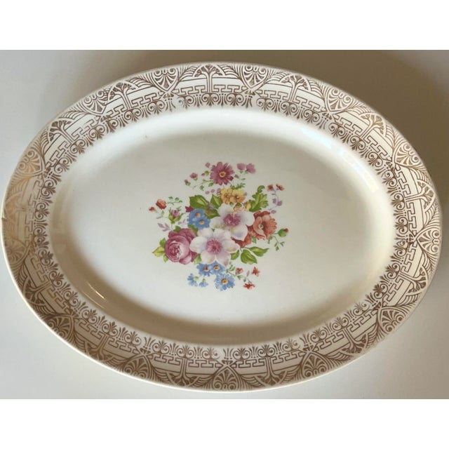 Ceramic 1950’s Pink Floral and Gold Edge Oval Platter For Sale - Image 7 of 7