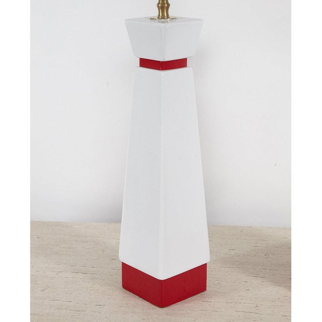 Mid-Century Red and White Lamps - A Pair | Chairish