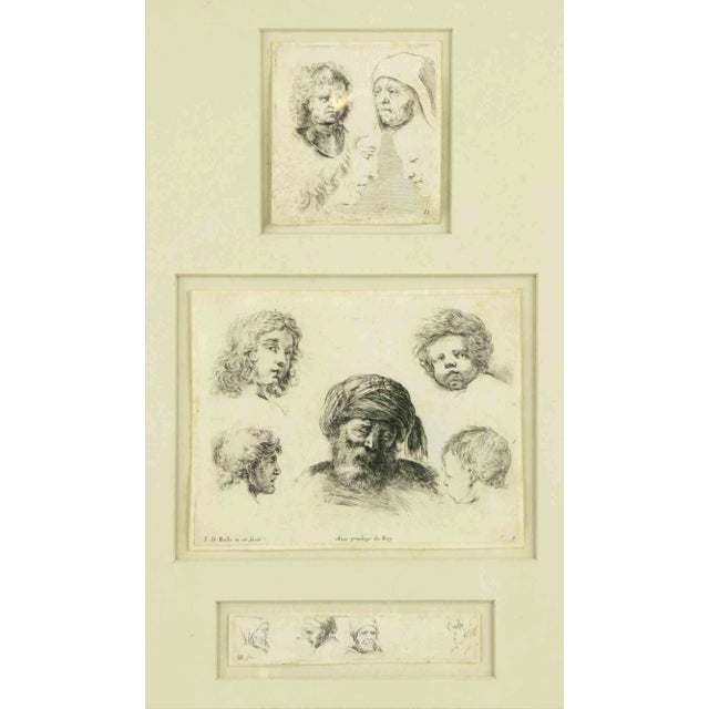 Stefano Della Bella, Study of Faces, Original Etching, 17th-Century For Sale