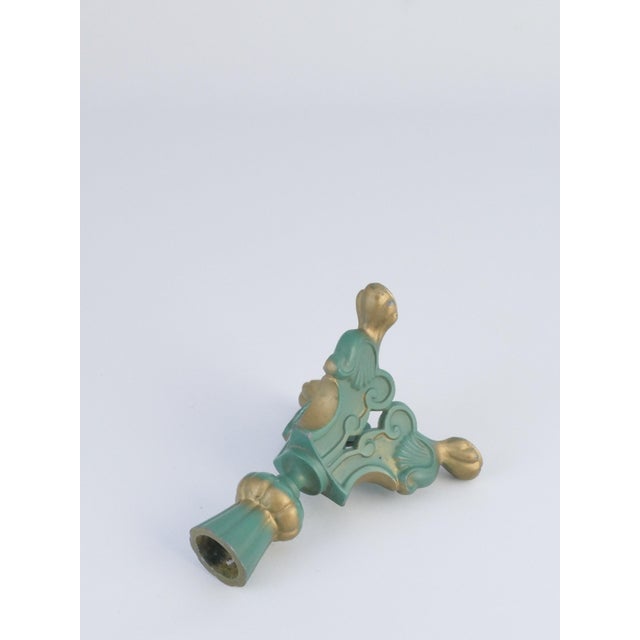Gold Art Deco Sage Green Metal Candleholder Star Metal, Sweden, 1940s For Sale - Image 8 of 11