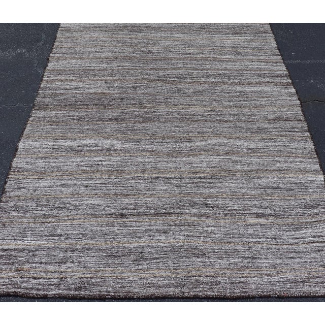 Vintage Turkish Kilim Rug With Variegated Stripes in Charcoal, Gray & Ivory For Sale - Image 11 of 14