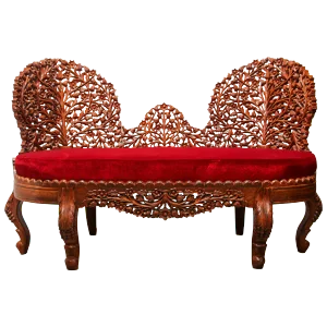 Anglo-Raj Settee With Open Back Hand Carved Tree of Life Back