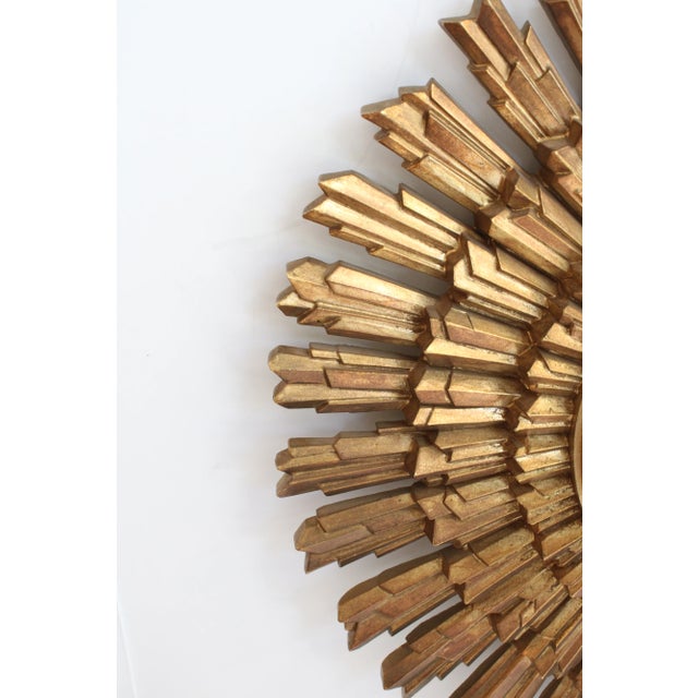French Provincial Mid 20th Century Mid Century Vintage Hollywood Regency Gilded Starburst Beveled Mirror For Sale - Image 3 of 5