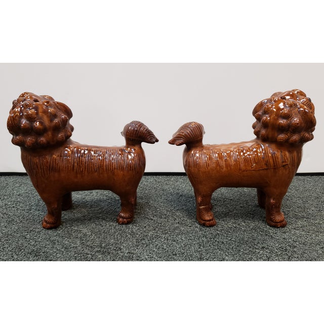 Circa 1900 Japanese Brown Glazed Clay Shisa Dog Statues a Pair Chairish