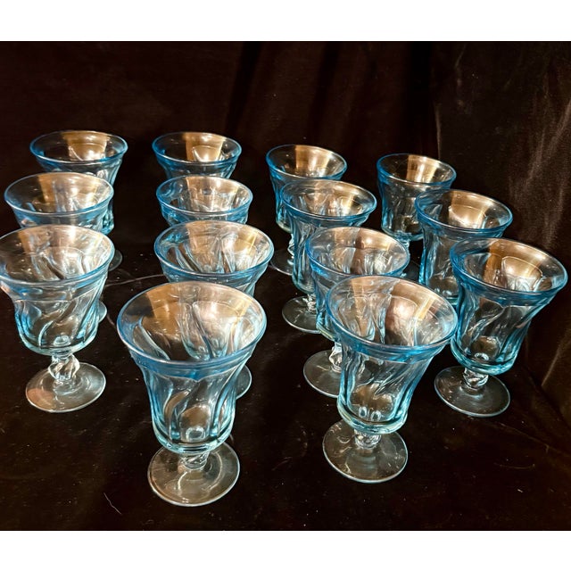 1950s Fostoria Jamestown Blue Goblets - 14 pcs For Sale - Image 9 of 12