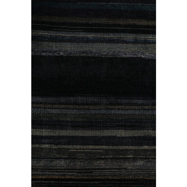 Rug & Kilim Rug & Kilim’s Modern Textural Rug in Grisaille Blue and Black Stripes and Striae For Sale - Image 4 of 8