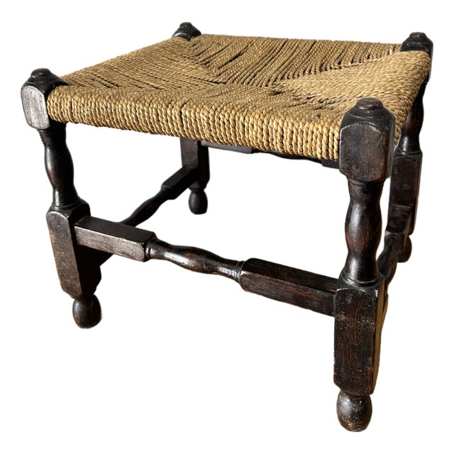 Vintage English Oak and Rope Stool For Sale