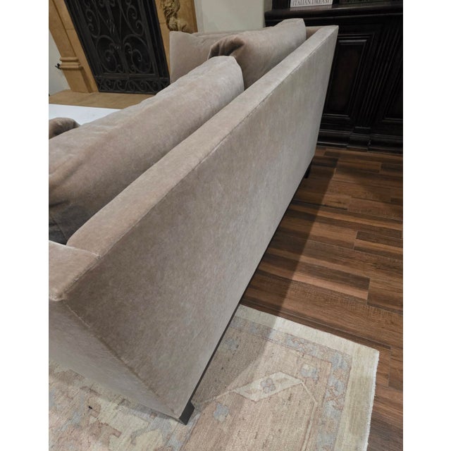Ebanista Martine Tuxedo Arm Mohair Sofa Dark Walnut Finish For Sale - Image 4 of 6