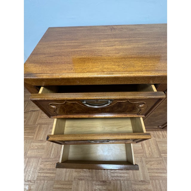 Vintage Hollywood Regency Chinoiserie Burl Walnut Credenza / Dresser With Brass Hardware — 1980s For Sale In San Francisco - Image 6 of 12