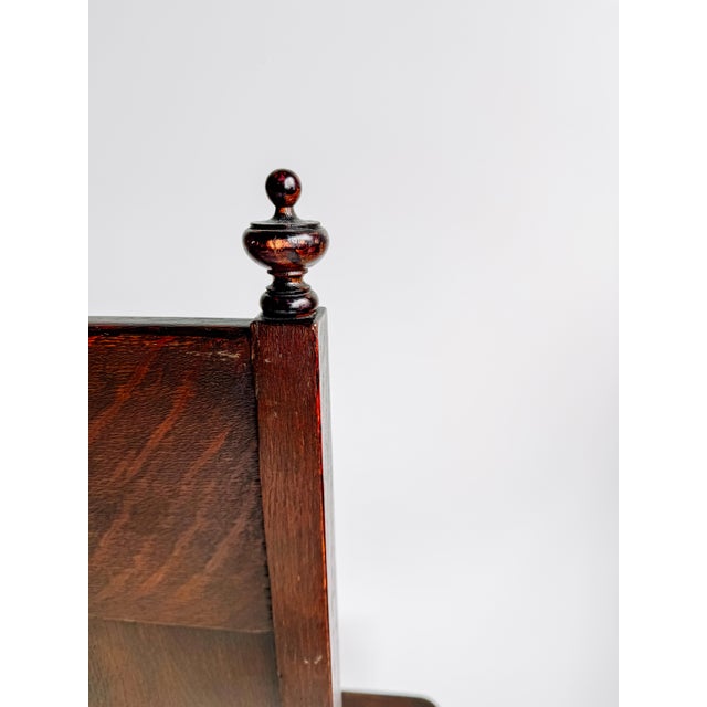 Vintage Gothic Revival Oak Hall Chair With Carved Back and Casters For Sale - Image 6 of 12