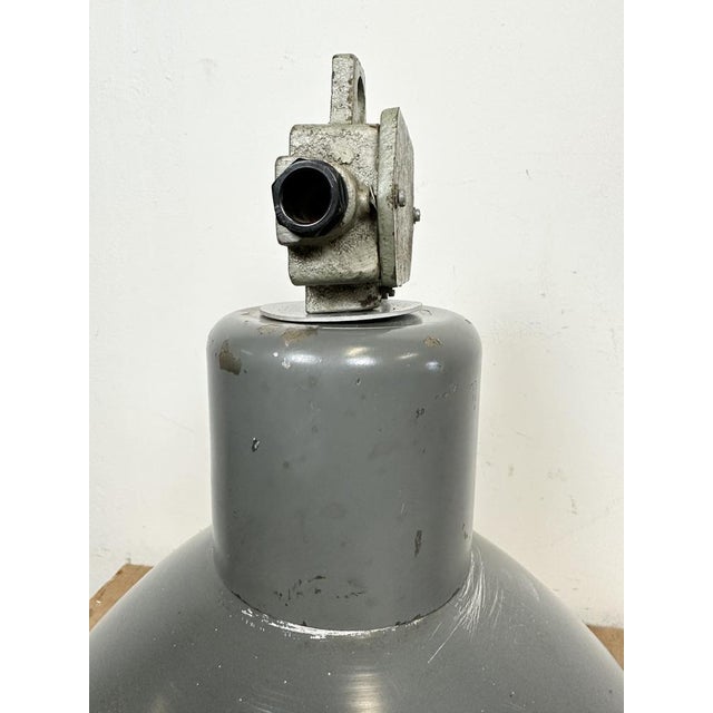 Industrial Grey Aluminium Pendant Lamp from Polam Wilkasy, 1960s For Sale - Image 14 of 18