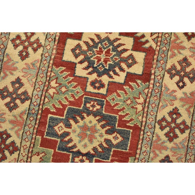 Kazak Runner 2’3” X 4’11” Red Wool Tribal Hand-Knotted Oriental Rug For Sale - Image 4 of 10