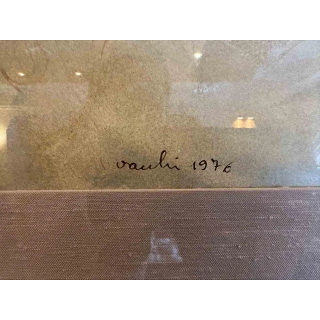 Woman with Shell is an oil painting on canvas realized by Sergio Vacchi in 1976. Hand-signed and dated on the bottom....