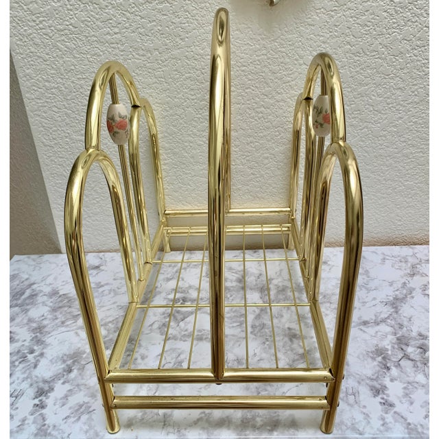 Vintage 1970s Brass and Enamel Magazine or Wood Vessel Rack | Chairish