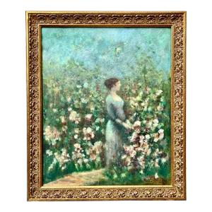 American Impressionist Oil Painting of a Woman in a Flower Garden by Donald Roy Purdy