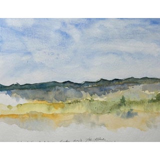 Kent Denver Looking West by Timothy J. Standring | Watercolor on paper landscape view with hills For Sale
