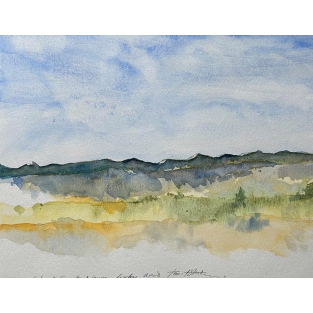 Kent Denver Looking West by Timothy J. Standring | Watercolor on paper landscape view with hills For Sale
