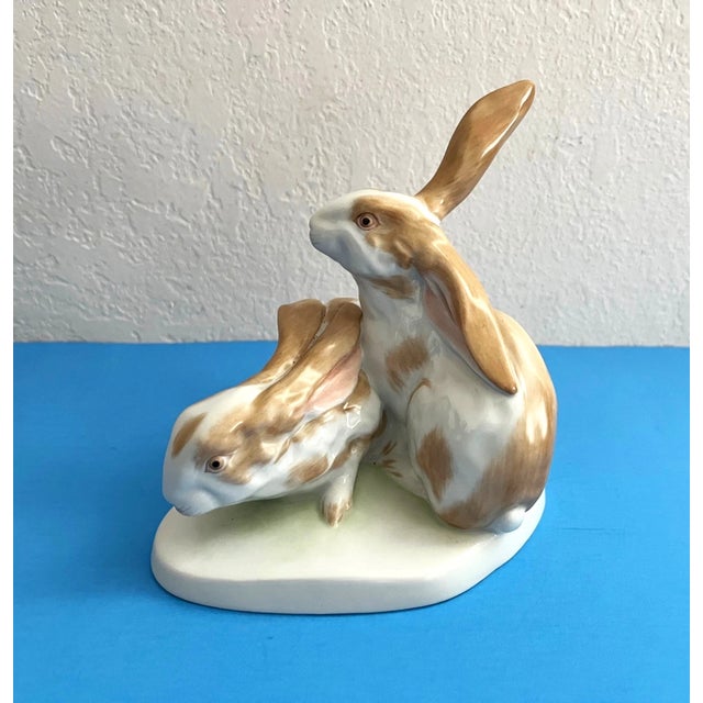 Herend Vintage Herend Hungary White & Brown Easter Bunny Porcelain Figurine For Sale - Image 4 of 5
