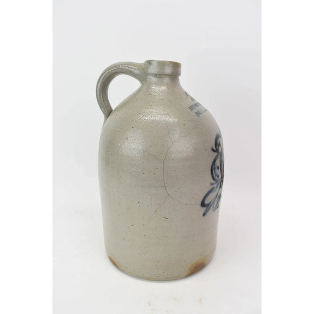 19th Century Antique 1800s Reidinger & Caire Ny Stoneware Salt Glazed Cobalt Pottery Jug Vase For Sale - Image 5 of 10