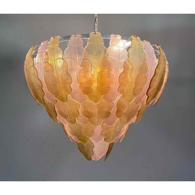 Italian Art Deco Gold and Pink Murano Glass Chandelier, 2000s For Sale - Image 10 of 15